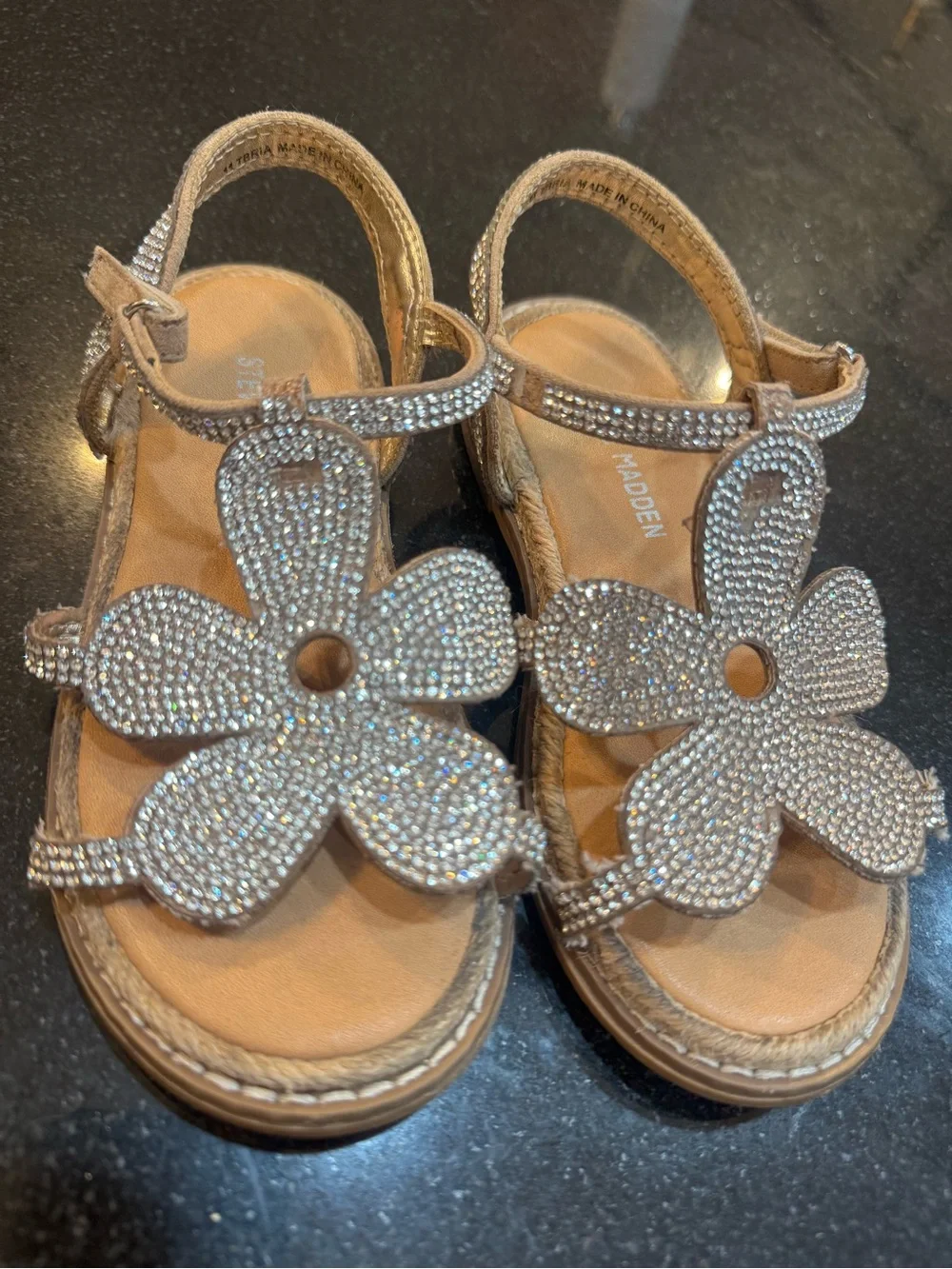Steve Madden Kids Silver Rhinestone Flower Sandals